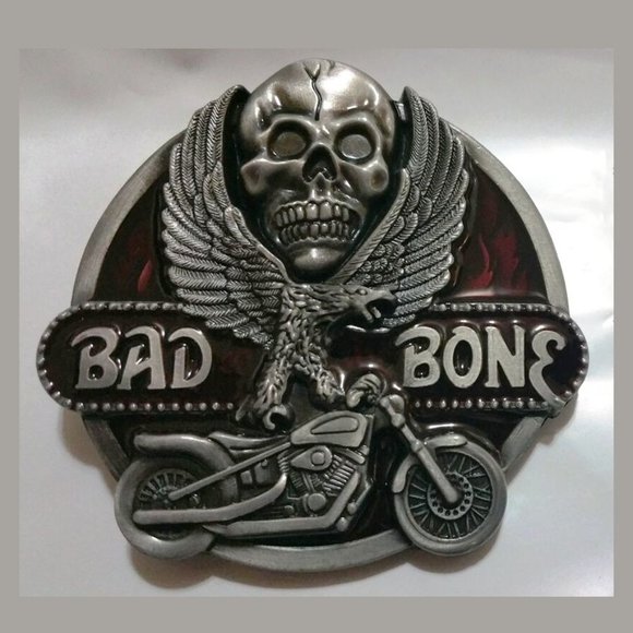 BAD TO THE BONE BIKER MOTORCYCLE BELT BUCKLE - Picture 2 of 2